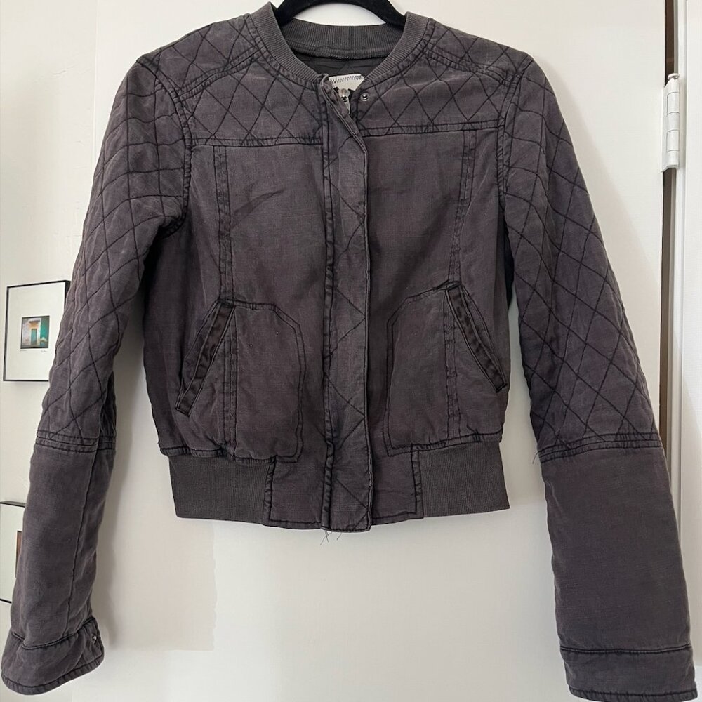 Anthropologie Hei Hei‎ Itinerary Quilted Charcoal Grey Boho Crop Bomber
